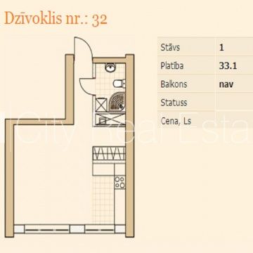 Квартира в Елгаве, Латвия, 33 м2 - фото 1