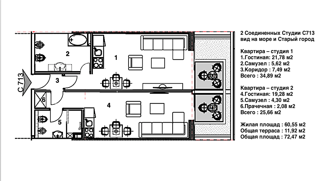 Квартира в Будве, Черногория, 72 м² - фото 4