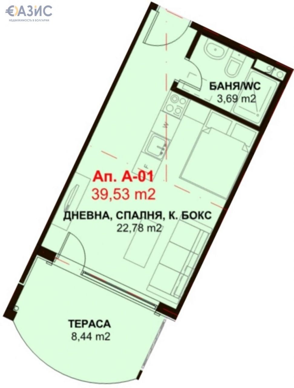 Апартаменты в Несебре, Болгария, 45 м2 - фото 1