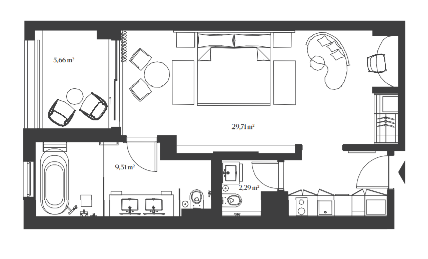Студия на полуострове Луштица, Черногория, 48.47 м² - фото 15