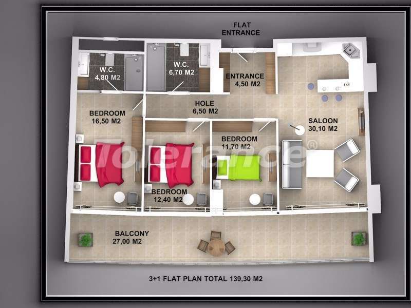 Апартаменты в Алании, Турция, 62 м² - фото 8