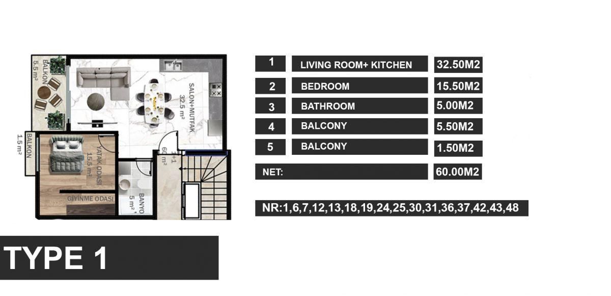 Квартира в Авсалларе, Турция, 60 м² - фото 13