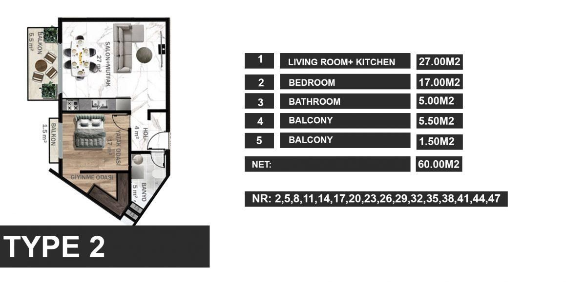 Квартира в Авсалларе, Турция, 60 м² - фото 14