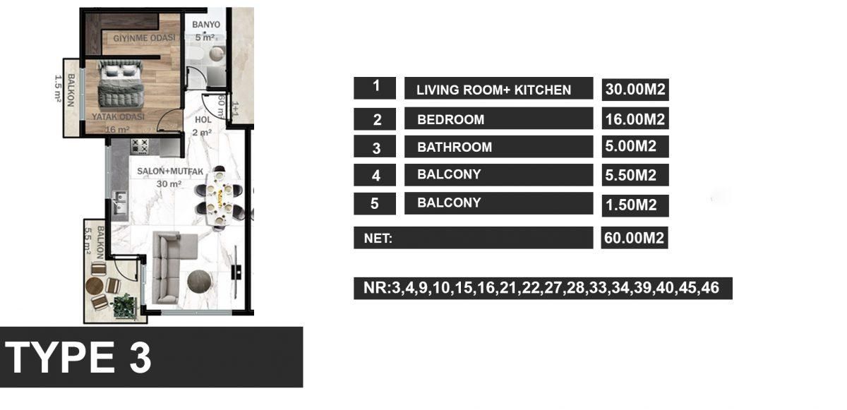 Квартира в Авсалларе, Турция, 60 м² - фото 15