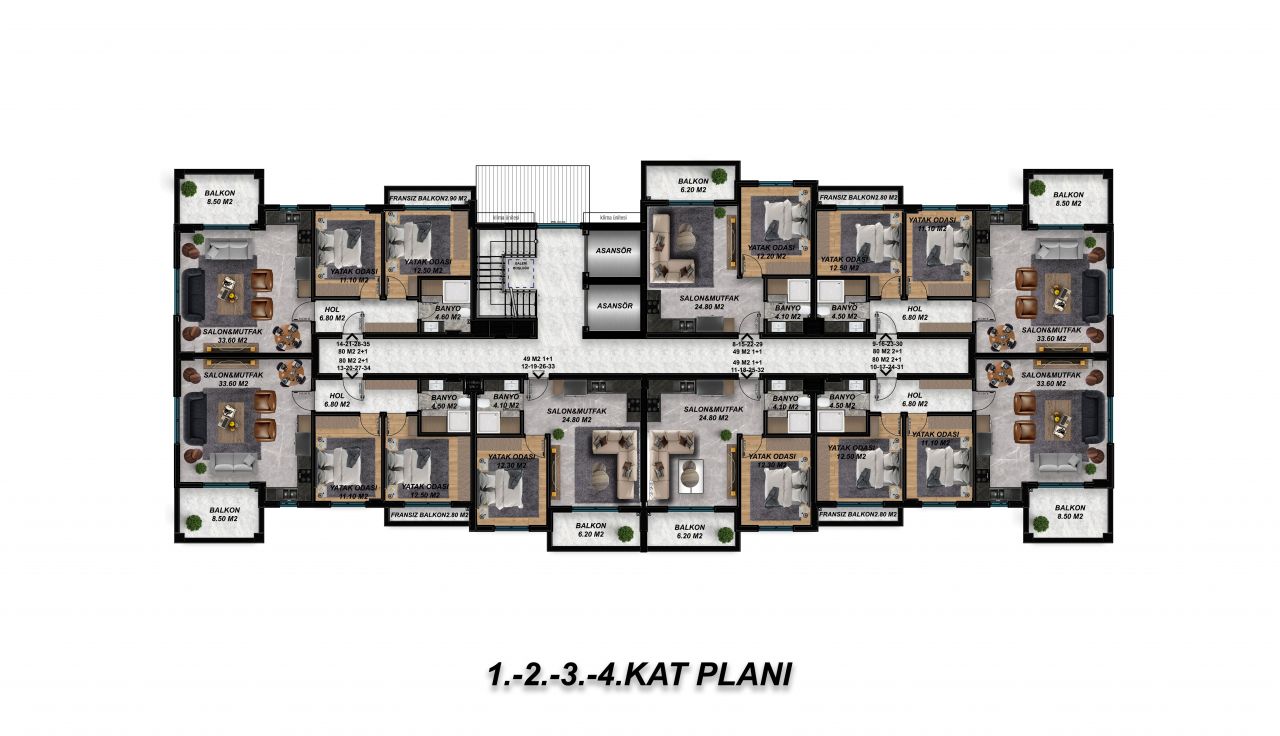 Квартира в Газипаше, Турция, 50 м² - фото 11