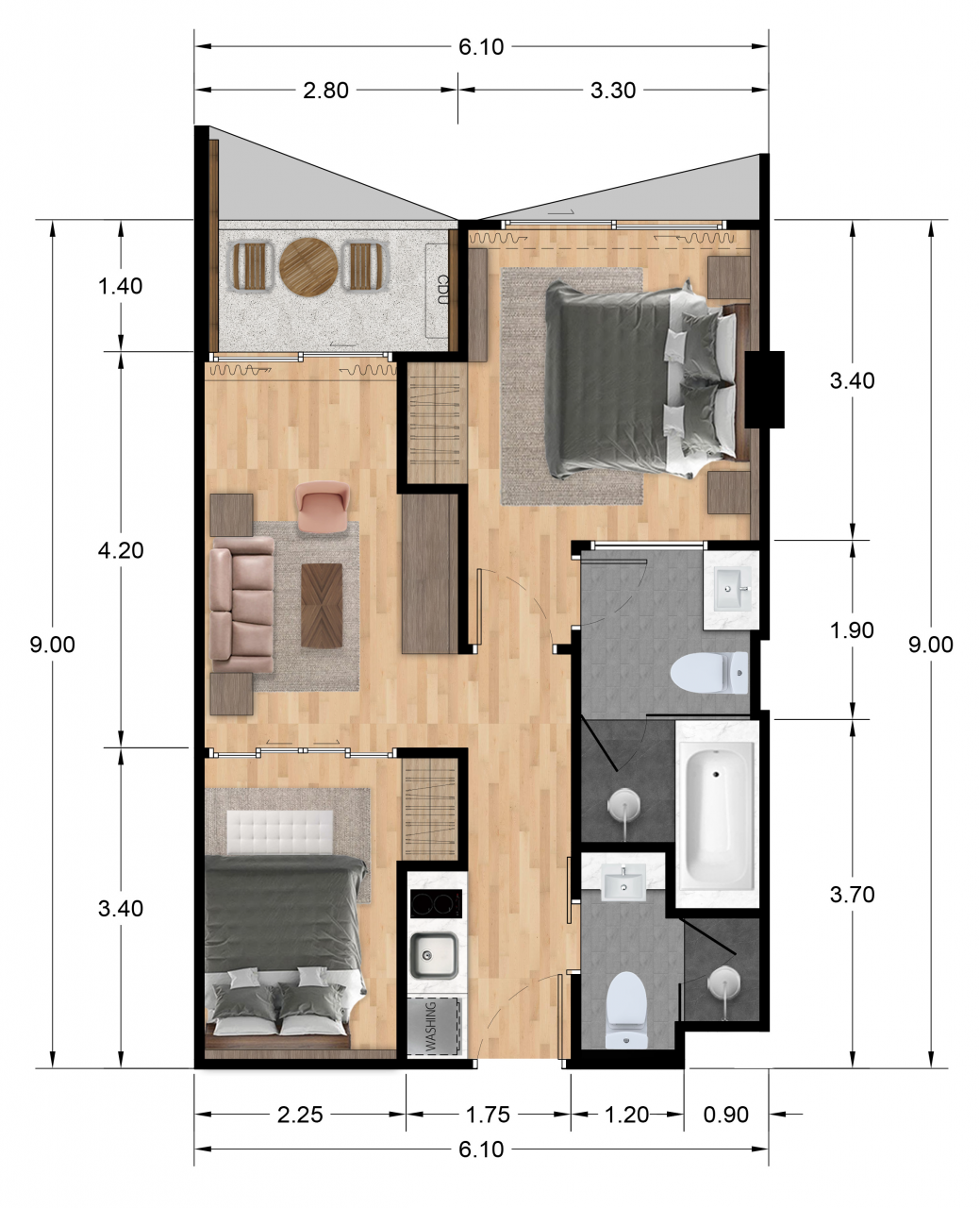 Апартаменты на острове Пхукет, Таиланд, 52.6 м² - фото 2