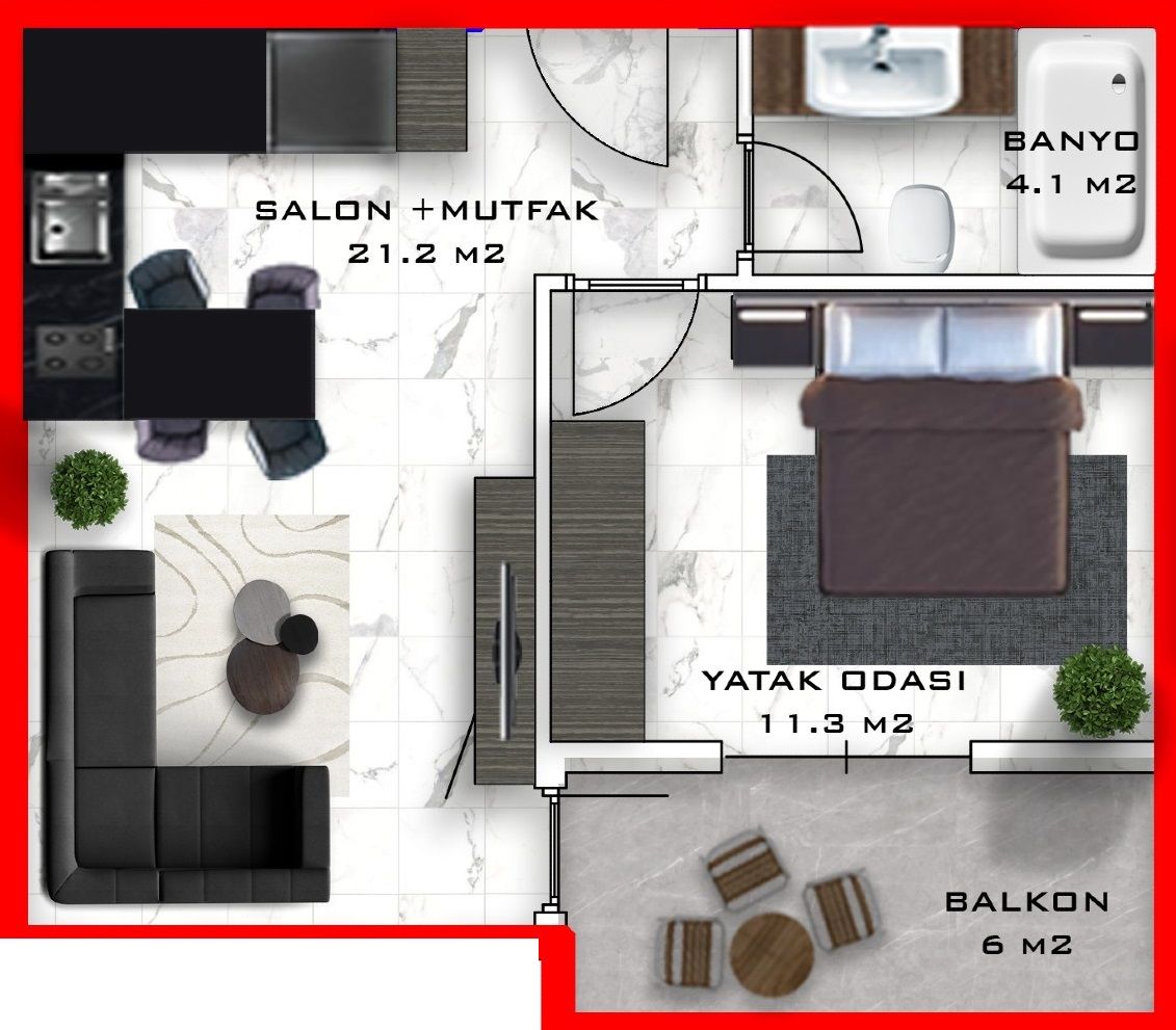 Апартаменты в Алании, Турция, 49 м2 - фото 1