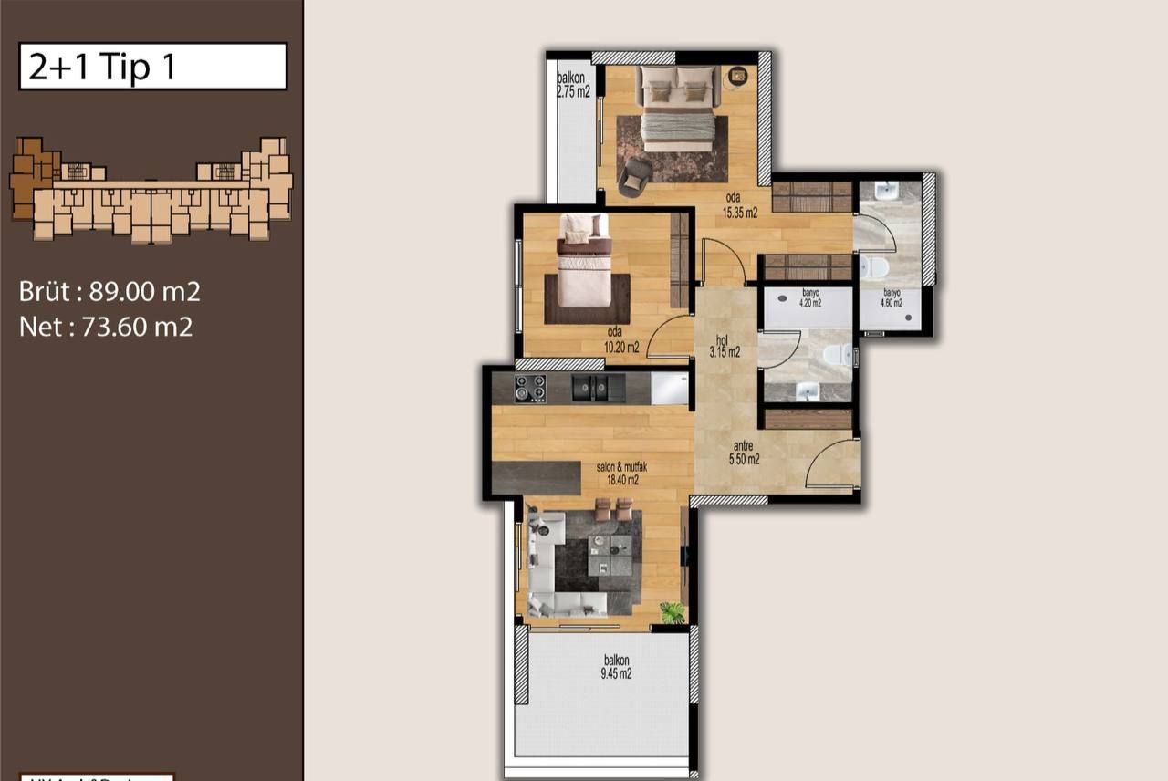 Квартира в Мерсине, Турция, 89 м² - фото 5