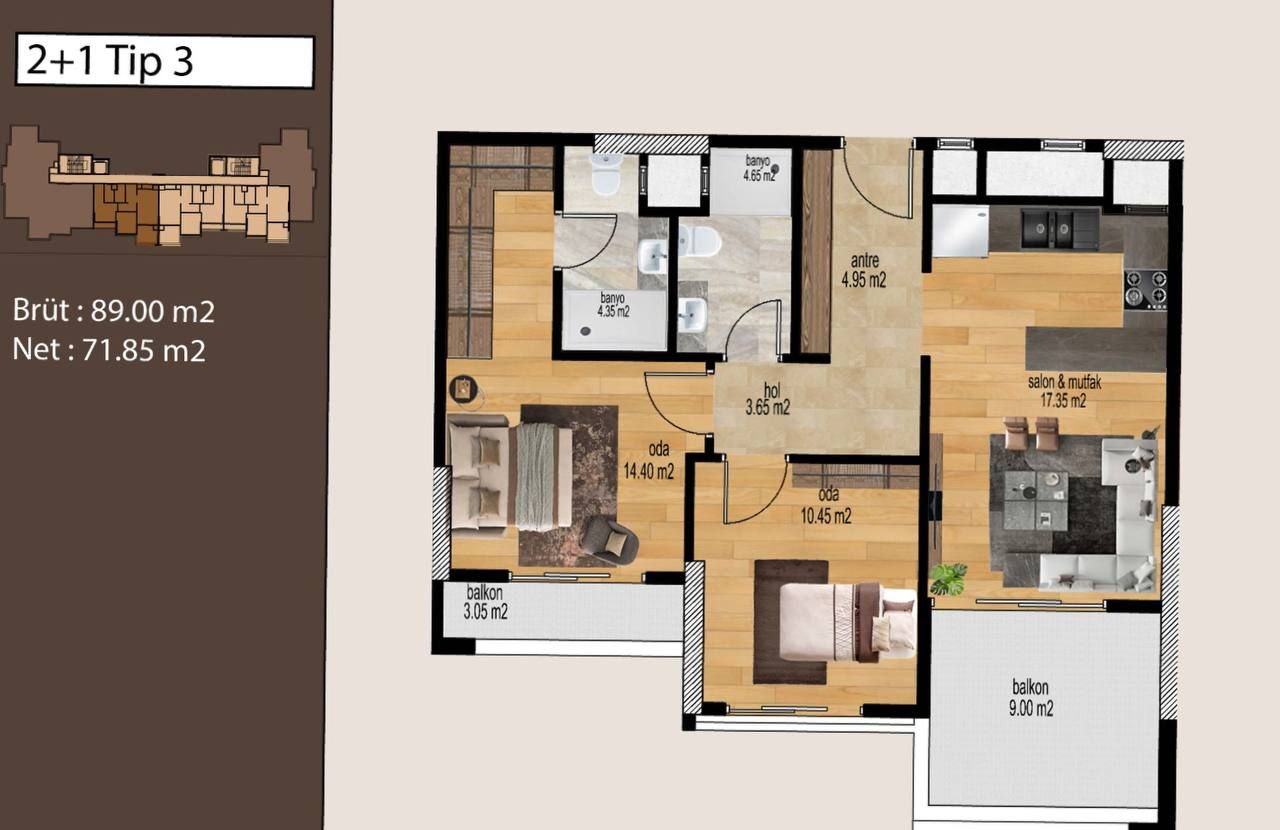 Квартира в Мерсине, Турция, 89 м² - фото 9