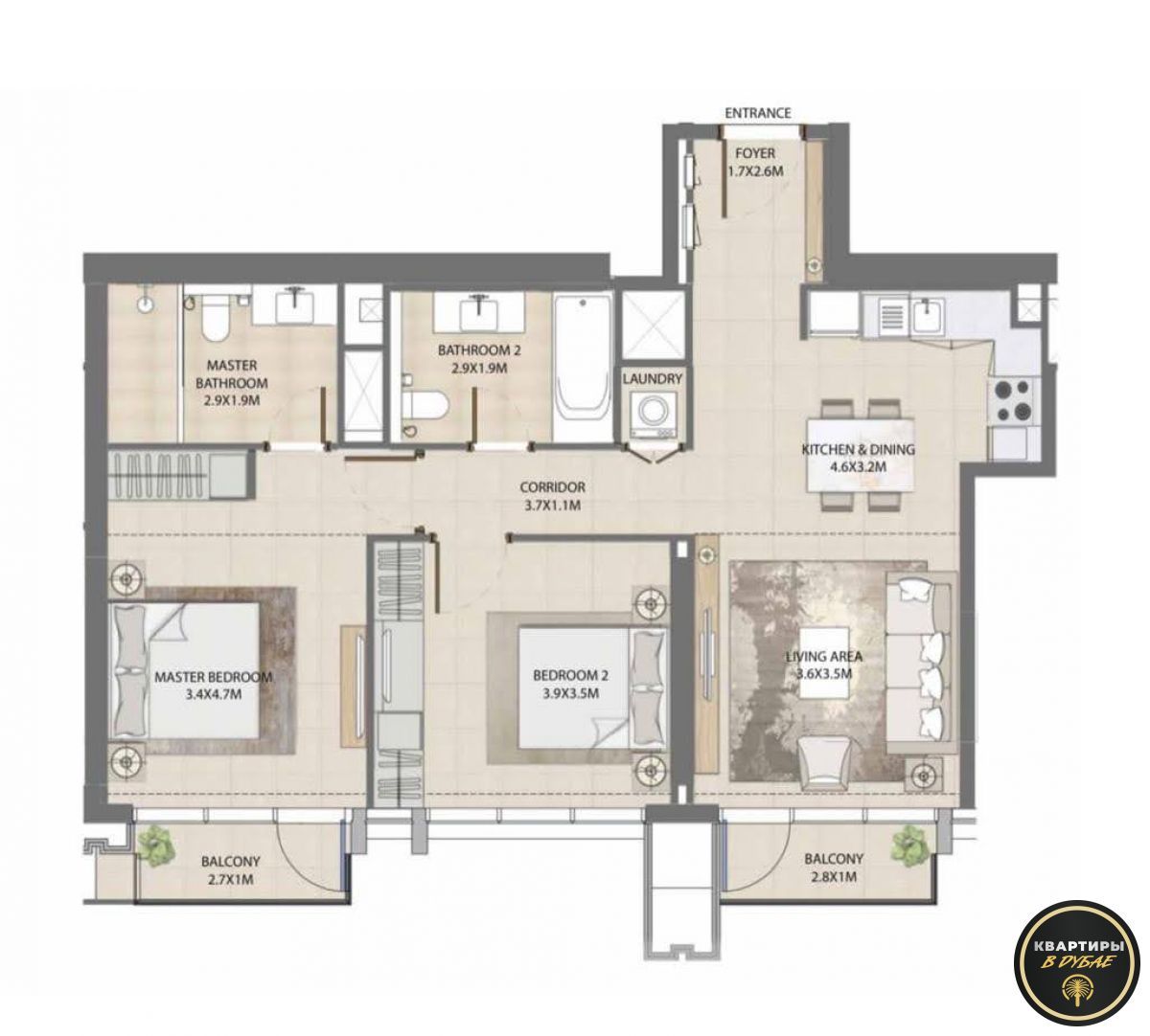 Квартира в Дубае, ОАЭ, 92.2 м² - фото 2