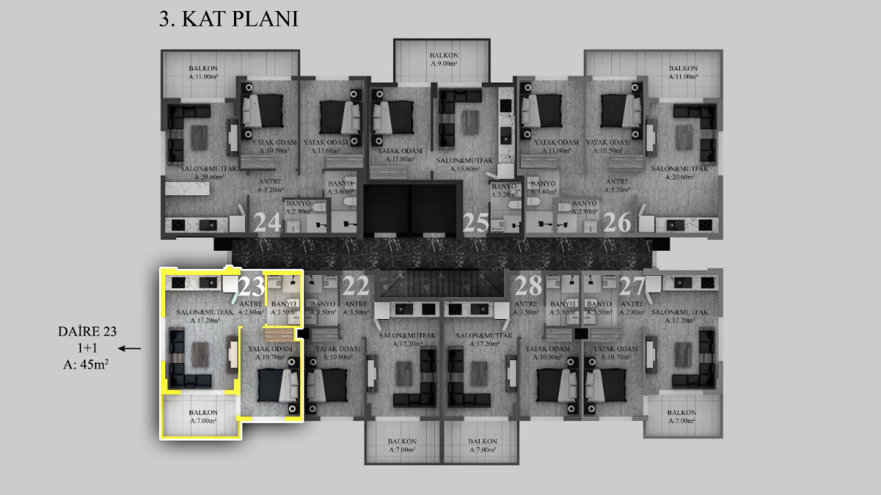 Квартира в Газипаше, Турция, 45 м² - фото 16