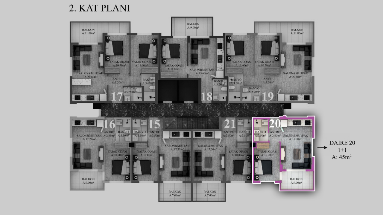 Квартира в Газипаше, Турция, 45 м² - фото 15