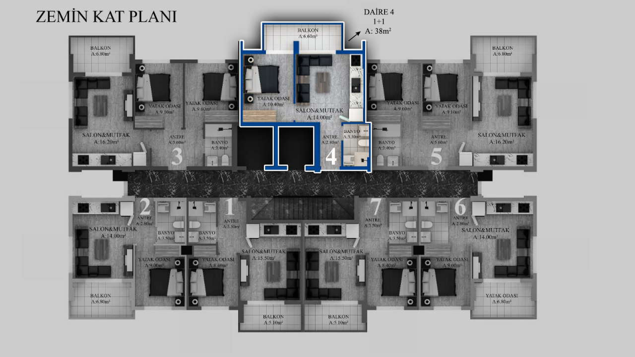 Квартира в Газипаше, Турция, 45 м² - фото 17