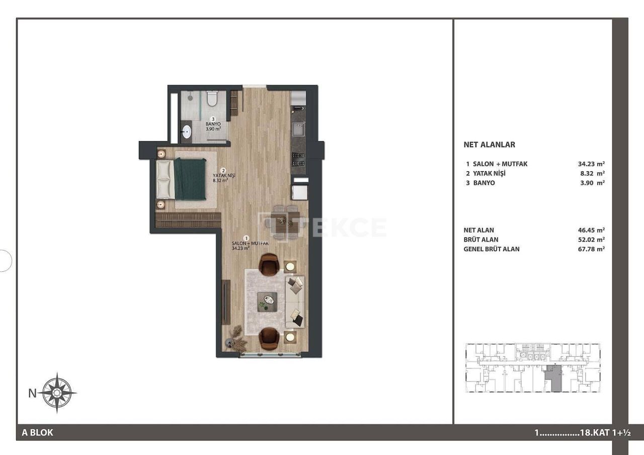 Апартаменты в Стамбуле, Турция, 64 м² - фото 19
