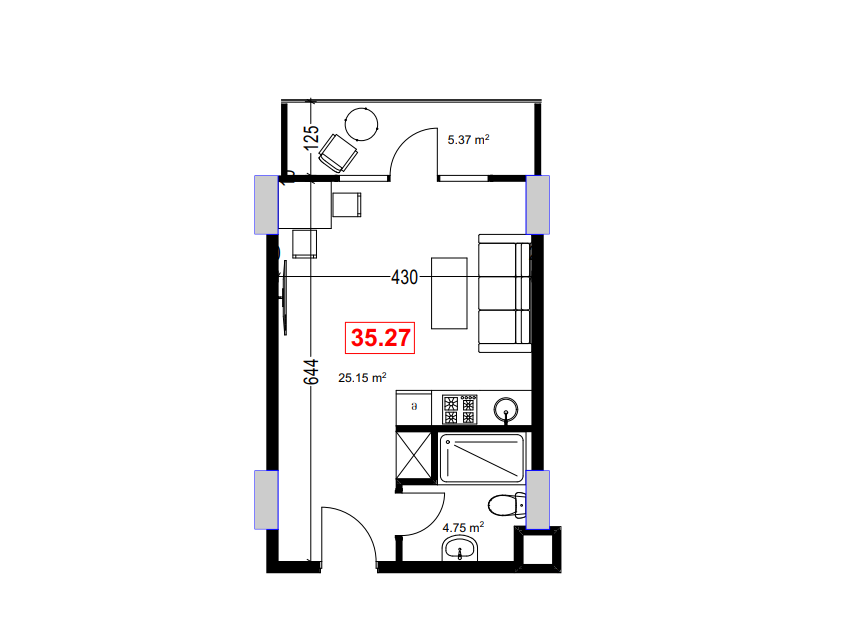 Квартира в Батуми, Грузия, 35.27 м² - фото 1