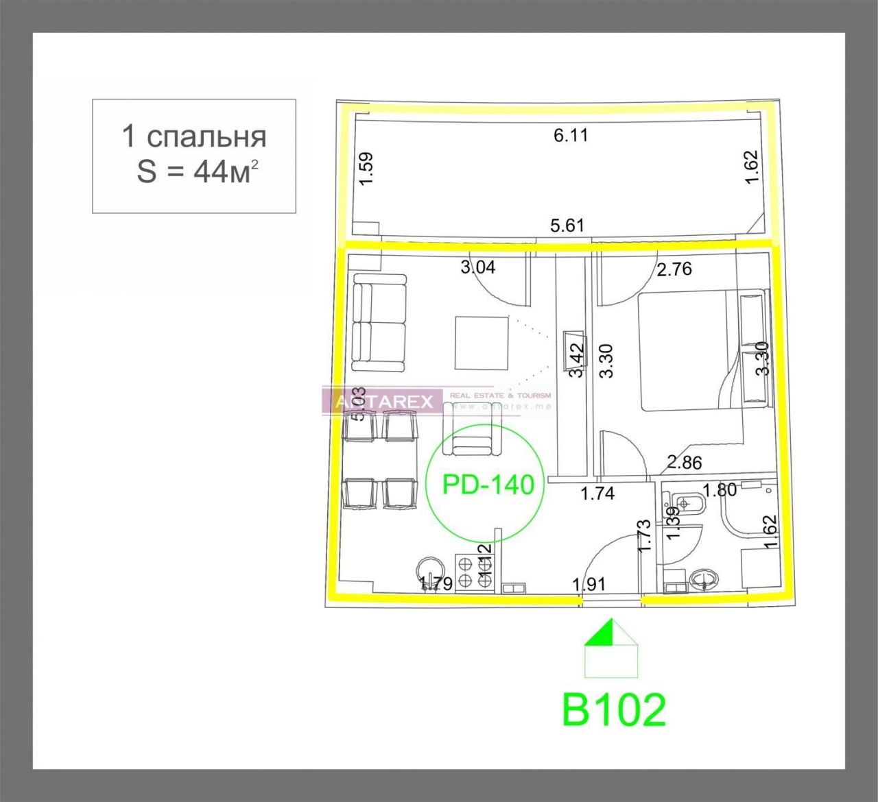 Апартаменты в Будве, Черногория, 44 м² - фото 11