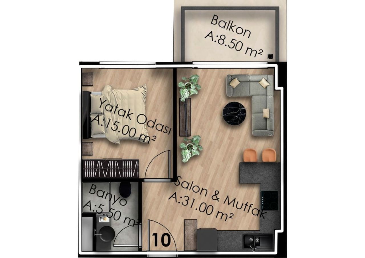 Квартира в Газипаше, Турция, 60 м² - фото 2