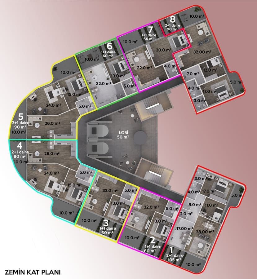 Квартира в Газипаше, Турция, 60 м² - фото 3
