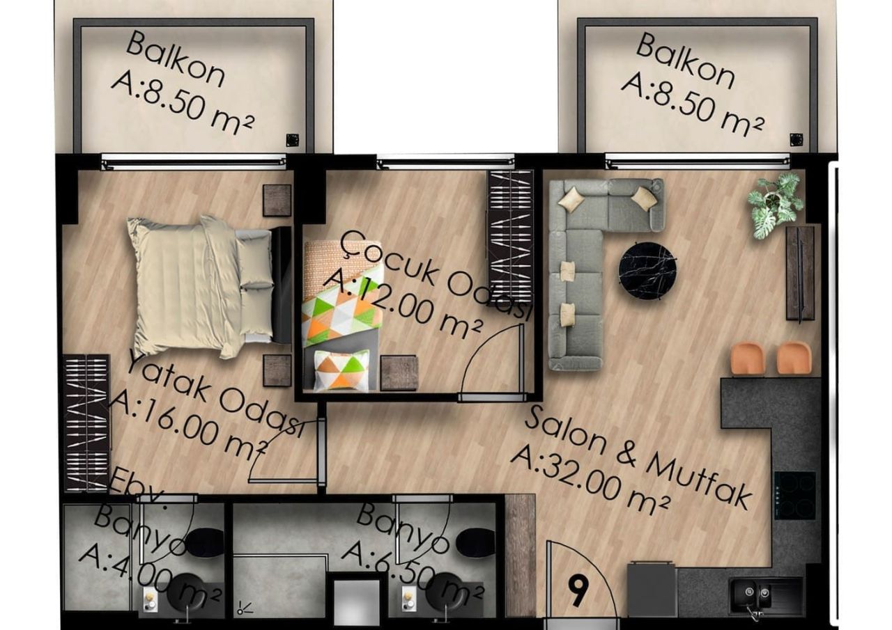 Квартира в Газипаше, Турция, 60 м² - фото 3