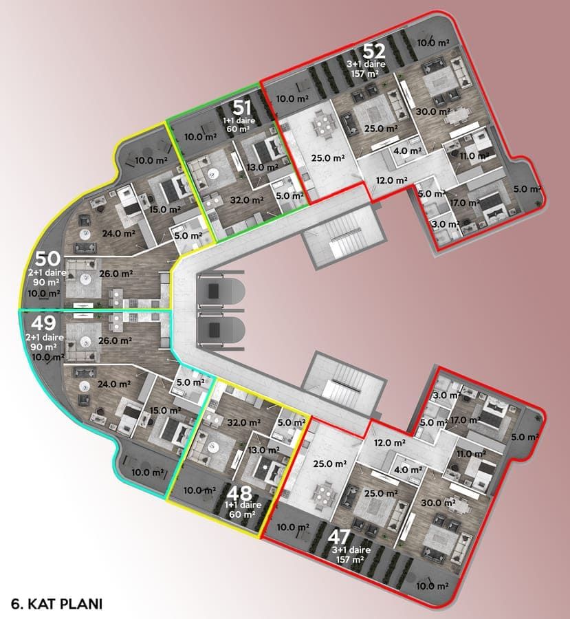 Квартира в Газипаше, Турция, 60 м² - фото 9