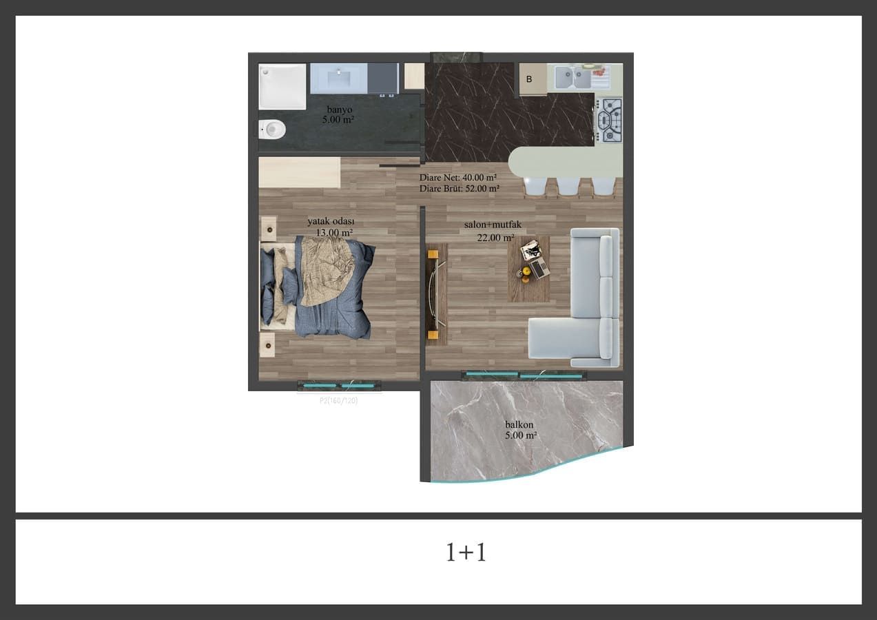 Квартира в Алании, Турция, 52 м² - фото 16