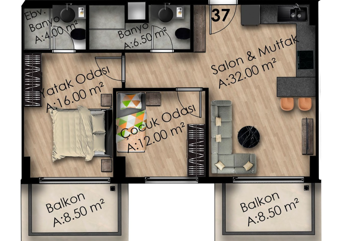 Квартира в Газипаше, Турция, 60 м² - фото 17