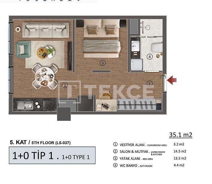 Апартаменты в Бейликдюзю, Турция, 108 м² - фото 10