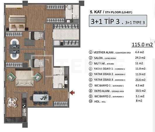 Апартаменты в Бейликдюзю, Турция, 225 м² - фото 13