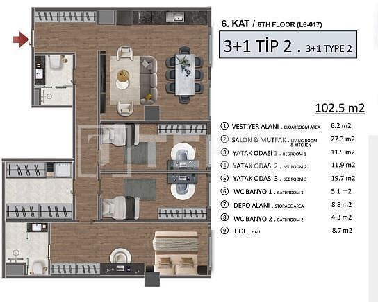 Апартаменты в Бейликдюзю, Турция, 108 м² - фото 17