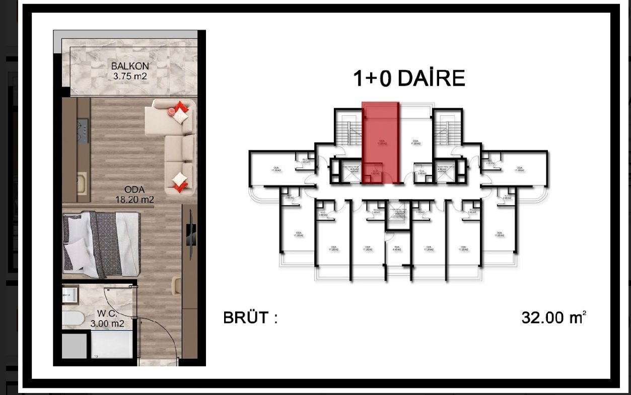 Квартира в Мерсине, Турция, 40 м² - фото 1