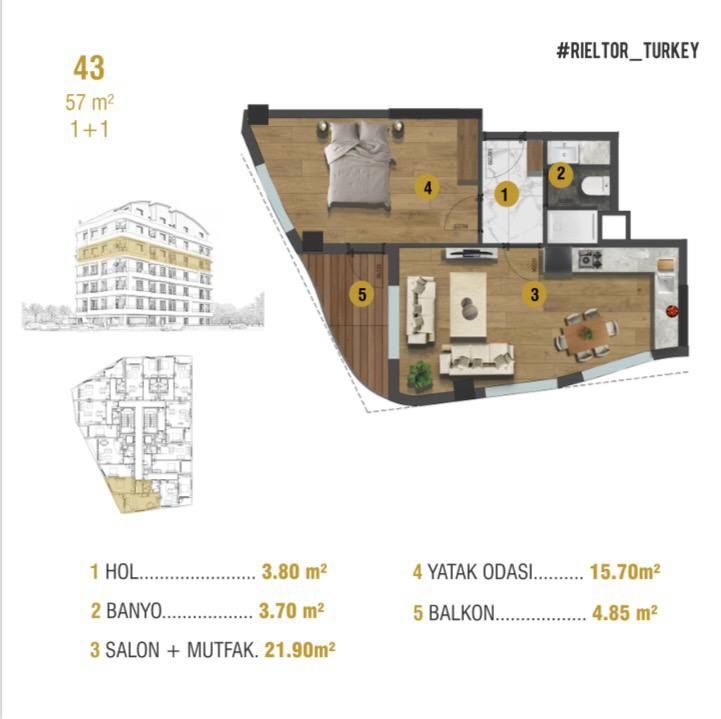 Инвестиционный проект в Анталии, Турция, 57 м² - фото 14