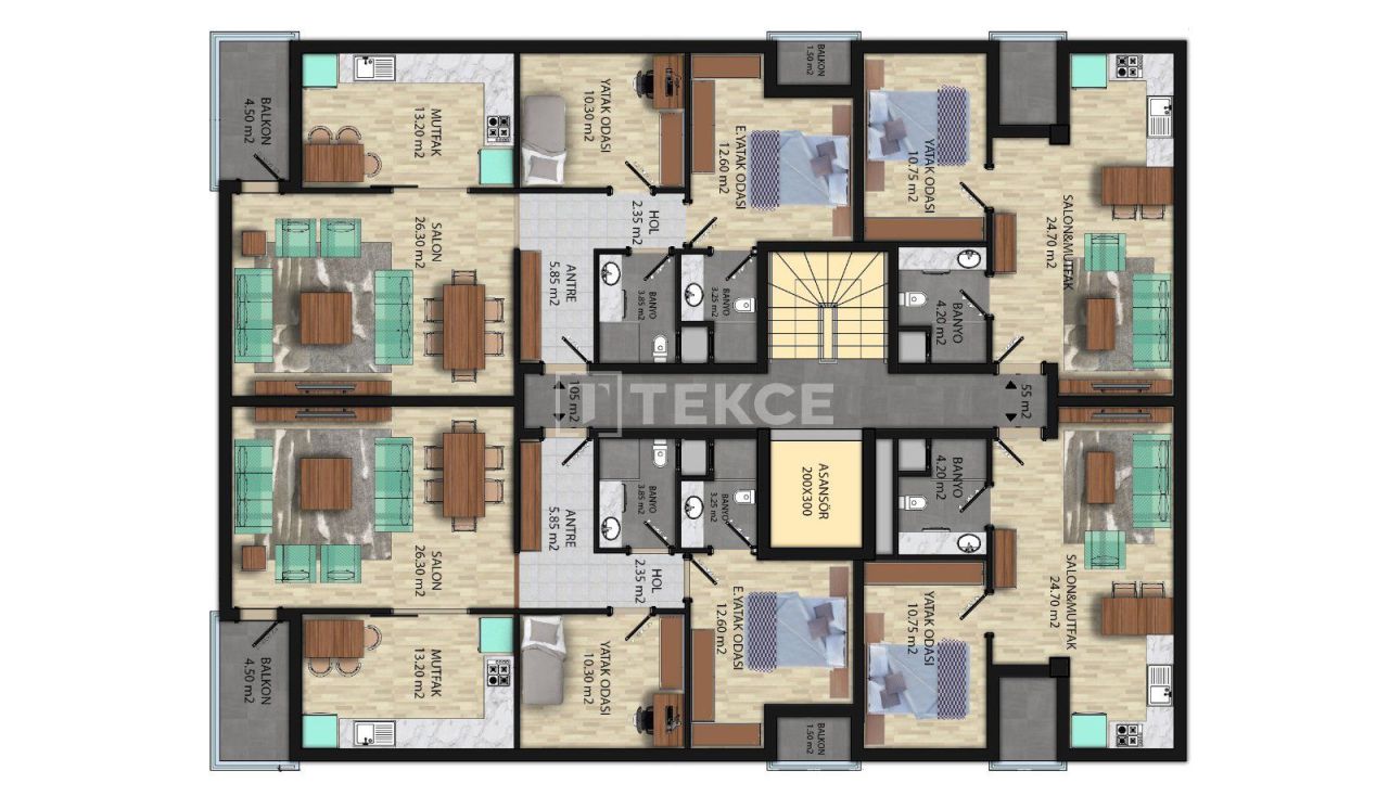 Апартаменты в Анталии, Турция, 55 м² - фото 18
