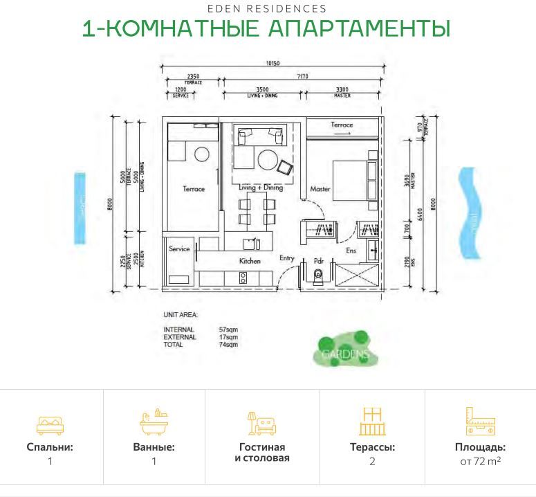 Апартаменты на острове Пхукет, Таиланд, 72 м² - фото 3