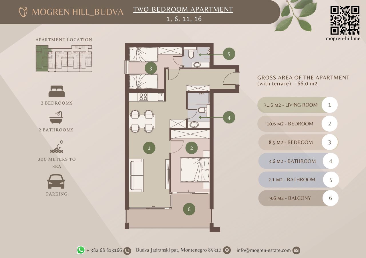 Квартира в Будве, Черногория, 66 м² - фото 3