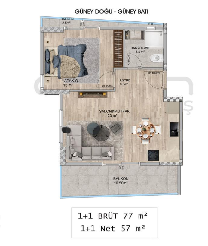 Квартира в Мерсине, Турция, 77 м² - фото 1