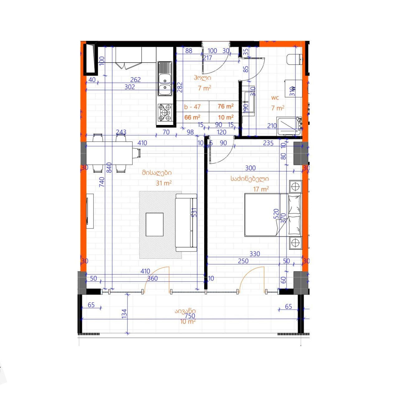 Квартира в Тбилиси, Грузия, 76 м² - фото 1