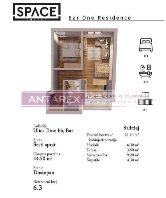 Апартаменты в Баре, Черногория, 44.5 м² - фото 11