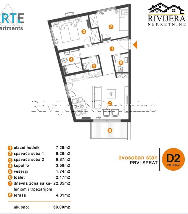 Квартира в Тивате, Черногория, 59 м² - фото 7