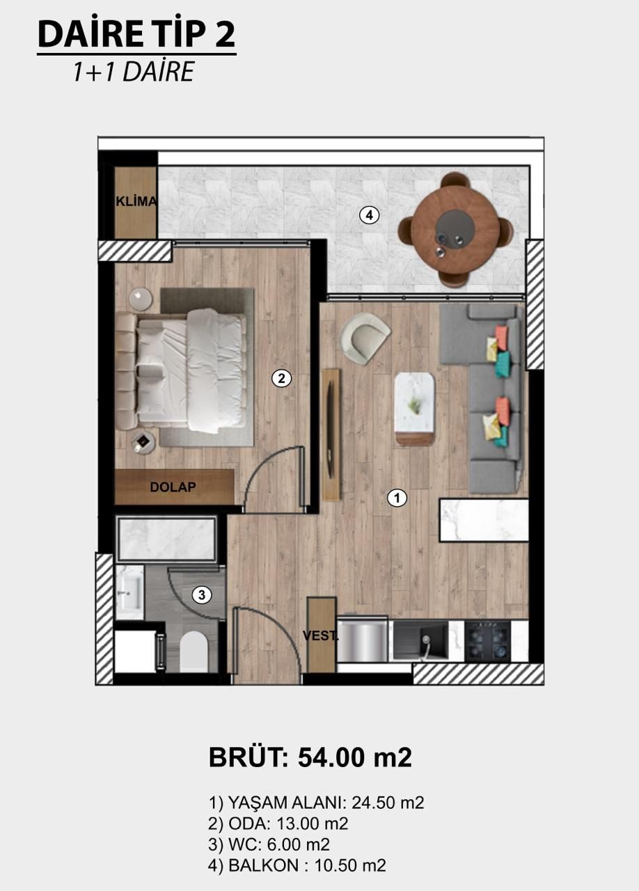 Студия в Мерсине, Турция, 45 м² - фото 9