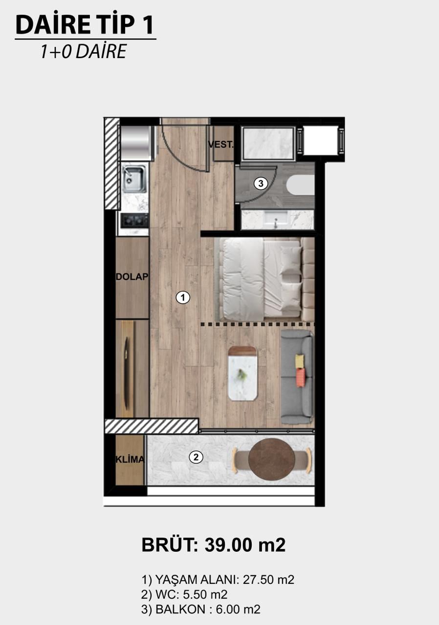 Студия в Мерсине, Турция, 45 м² - фото 8