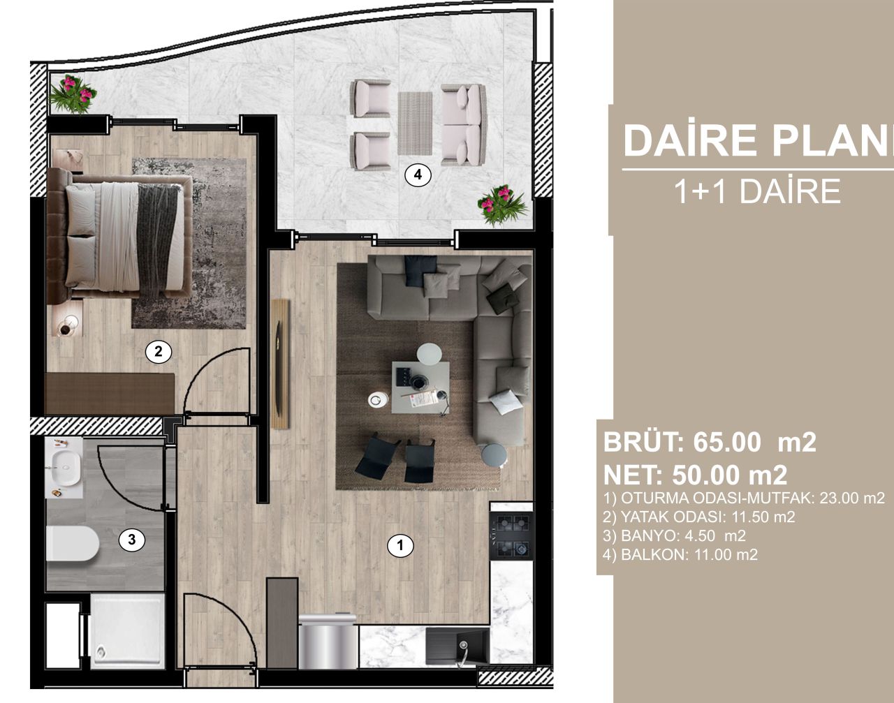 Квартира в Мерсине, Турция, 65 м² - фото 4