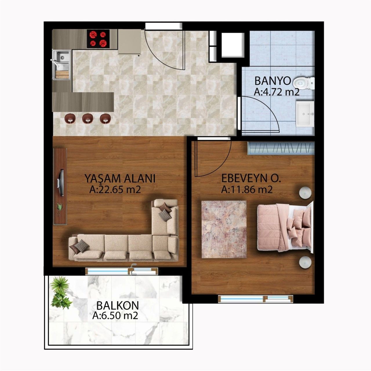 Квартира Алтынташ, Турция, 65 м² - фото 3