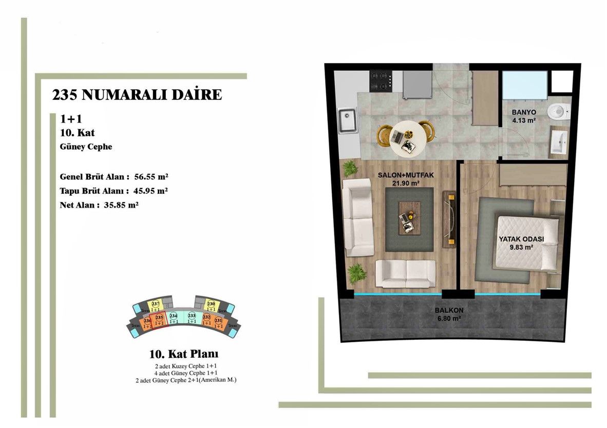 Квартира Алтынташ, Турция, 47 м² - фото 3