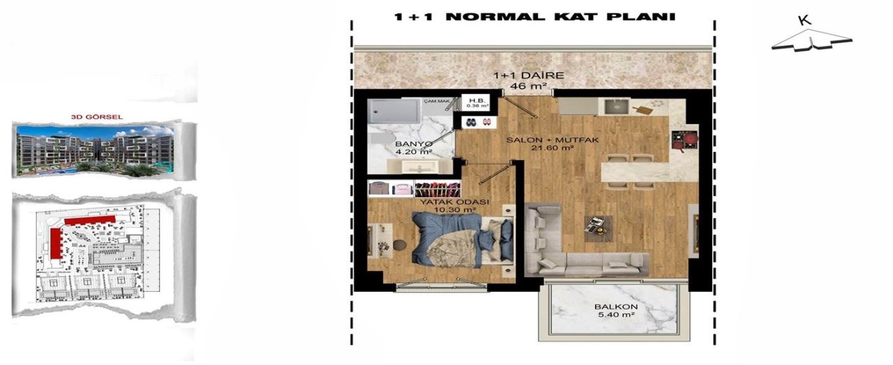 Квартира Алтынташ, Турция, 60 м² - фото 6