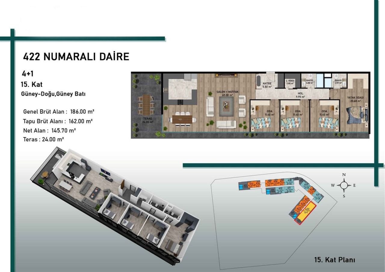 Квартира Алтынташ, Турция, 42 м² - фото 9