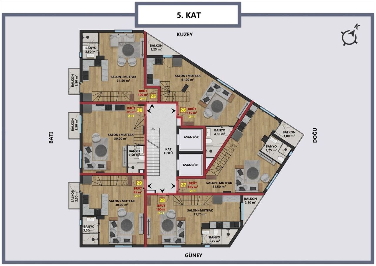 Квартира Центр, Турция, 48 м² - фото 9