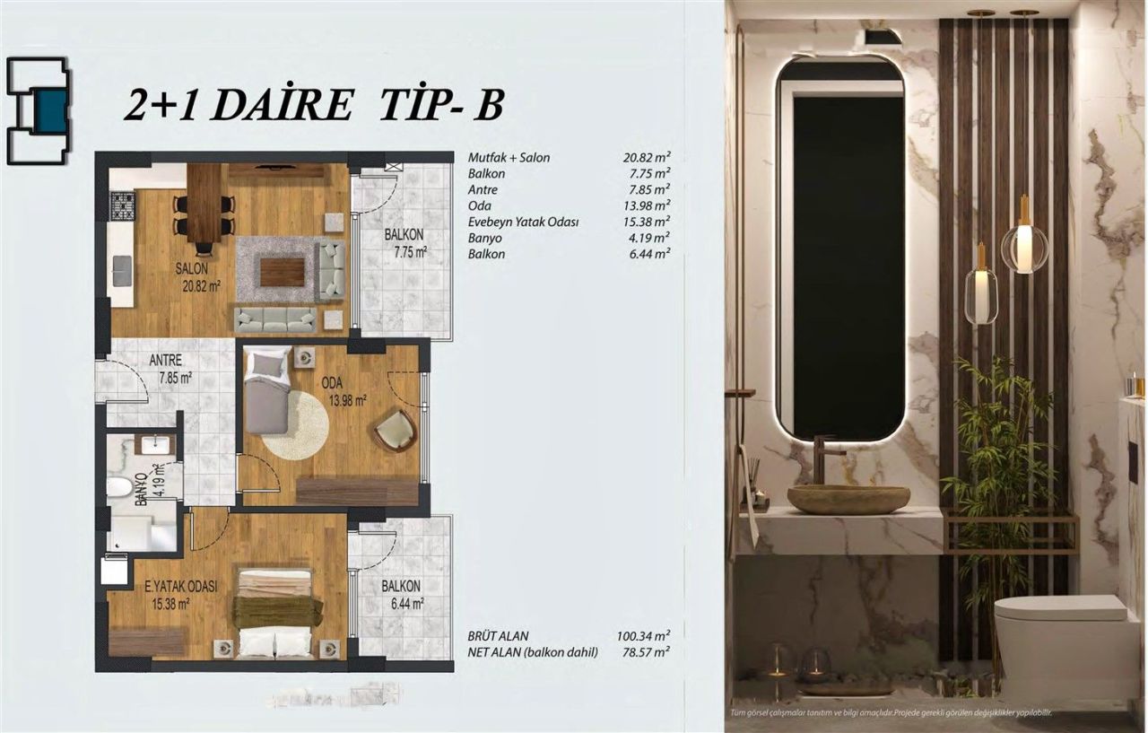 Квартира Алтынташ, Турция, 95 м² - фото 10