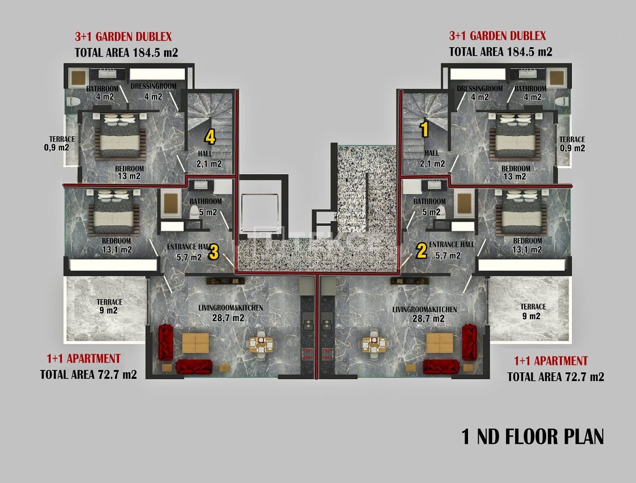 Апартаменты в Алании, Турция, 104 м² - фото 11