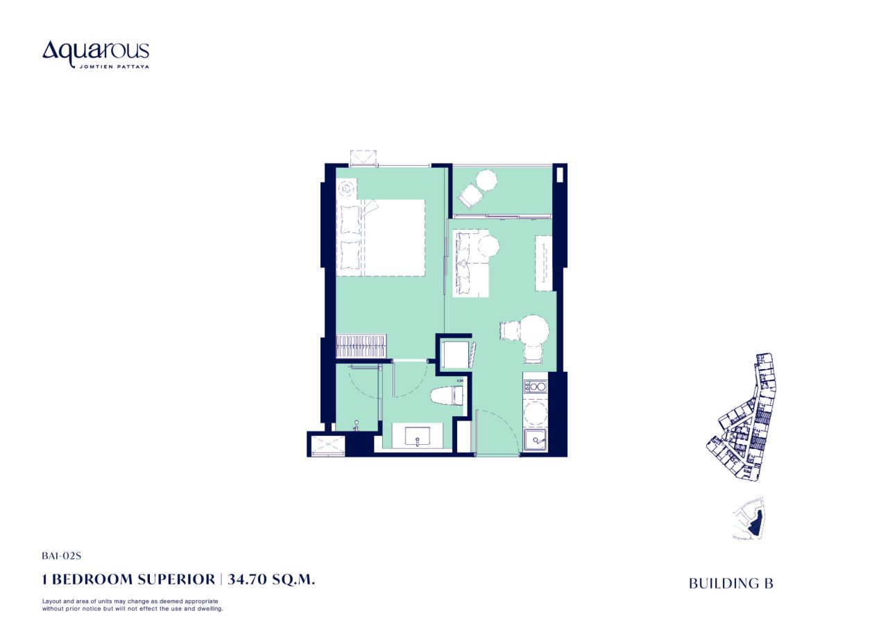 Квартира в Паттайе, Таиланд, 34.7 м² - фото 2