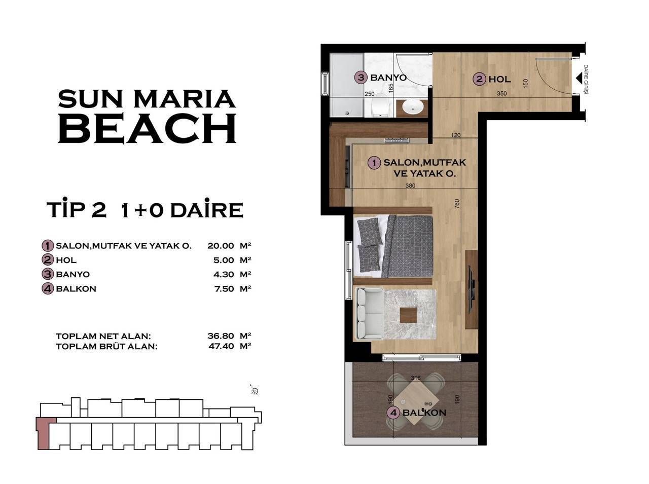 Квартира в Мерсине, Турция, 47 м² - фото 1